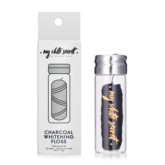 Charcoal biodegradable dental floss (With glass jar) - My White Secret